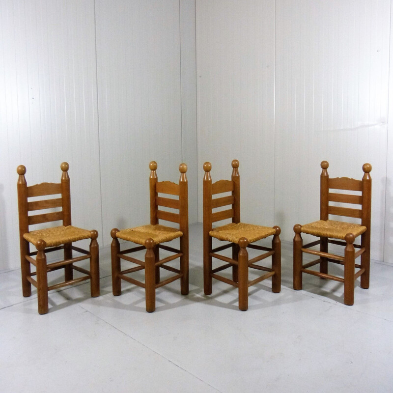Ensemble de 4 chaises vintage de Charles Dudouyt 1960