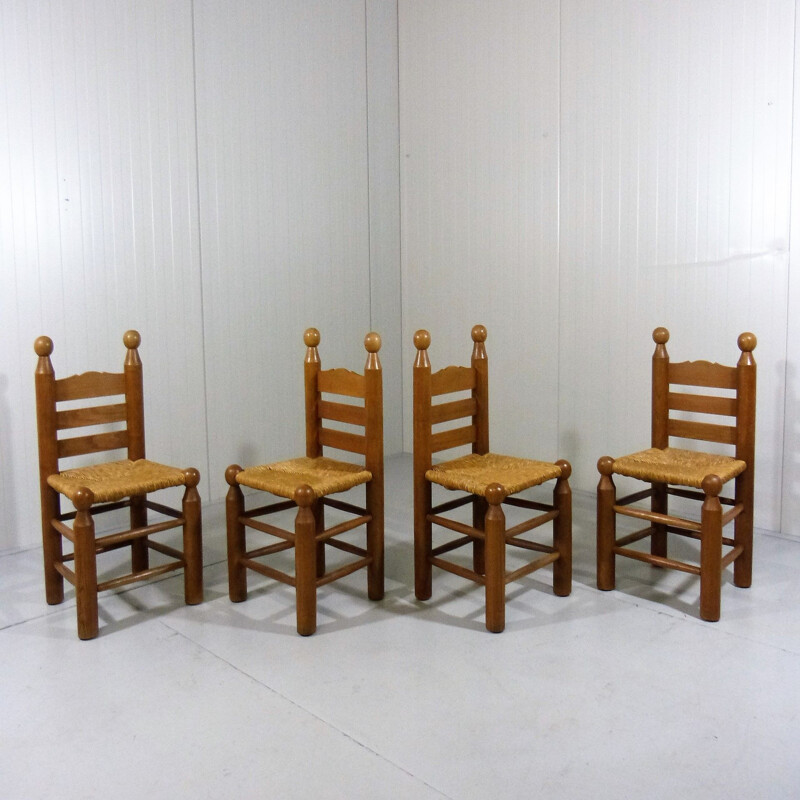 Set of 4 vintage chairs in Charles Dudouyt 1960s