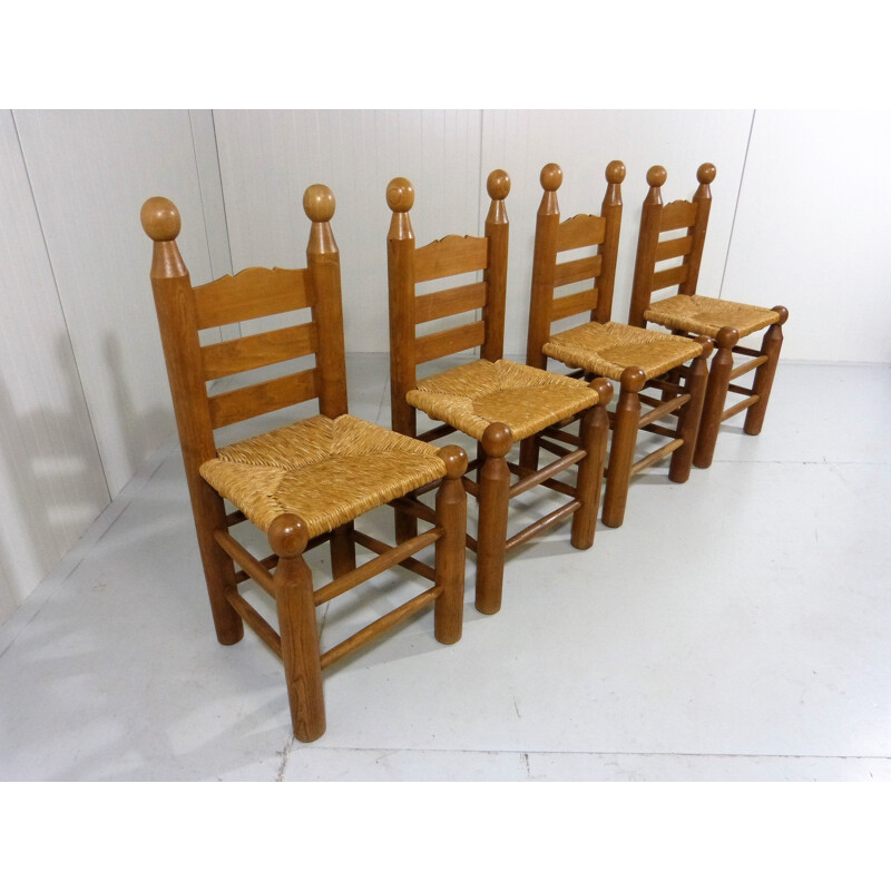 Set of 4 vintage chairs in Charles Dudouyt 1960s
