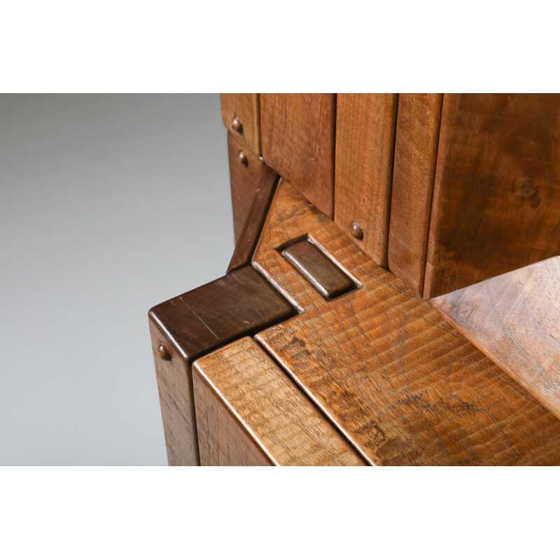 Vintage Solid Walnut Credenza with Vitrine Top Rivadossi Italy 1970s