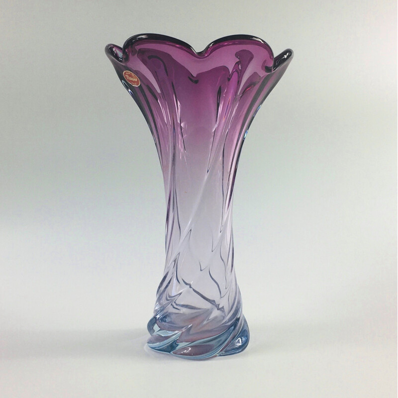 Vase vintage en verre de Murano torsadé  Italie 1960