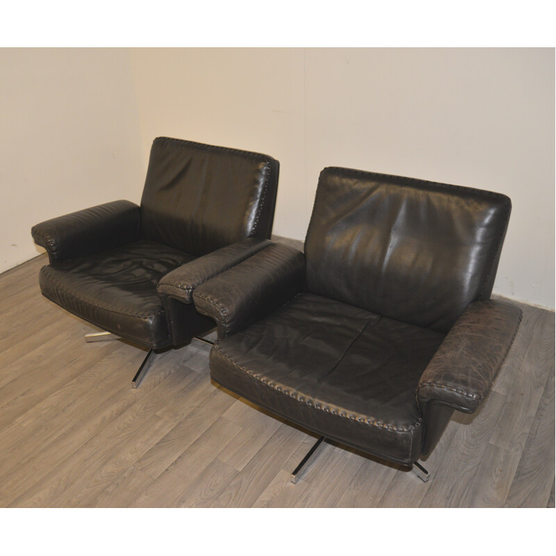 Paire de fauteuils "DS 35" De Sede en cuir noir - 1970