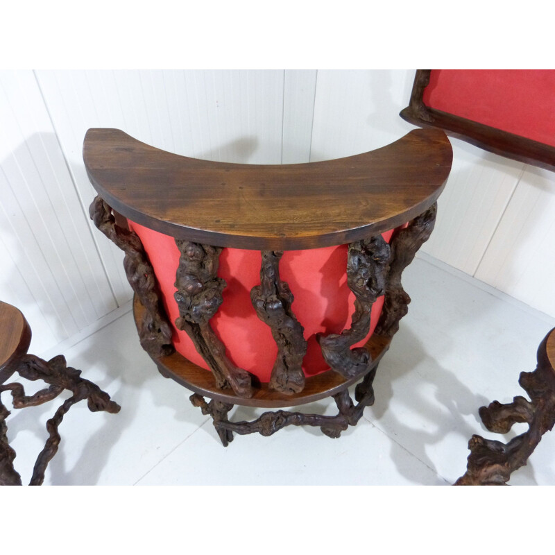 Vintage Curved grapevine wine bar & stools, 1950s