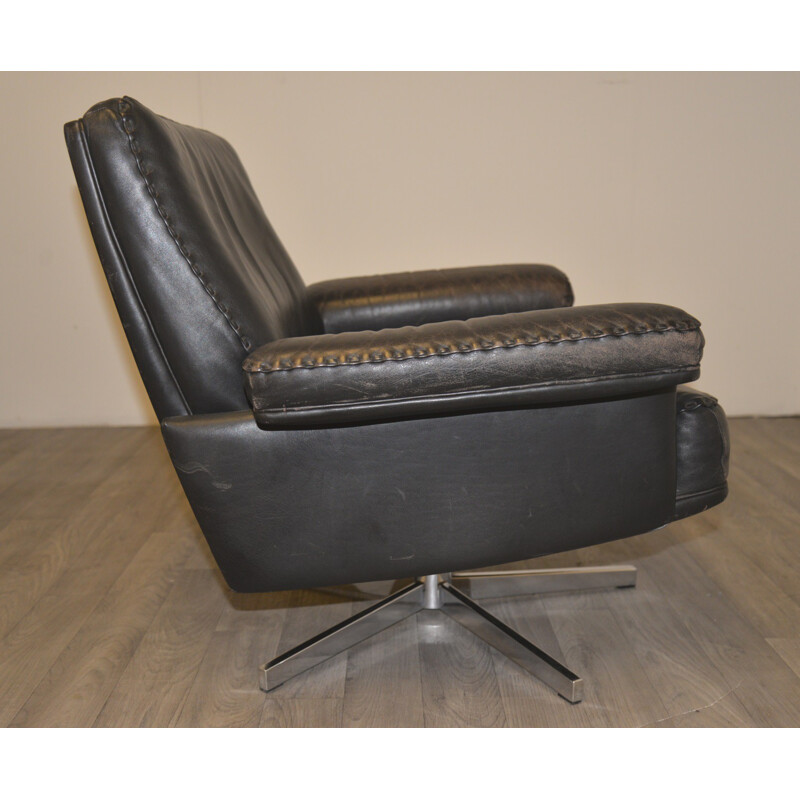 Pair of De Sede "DS 35" armchairs in black leather - 1970s