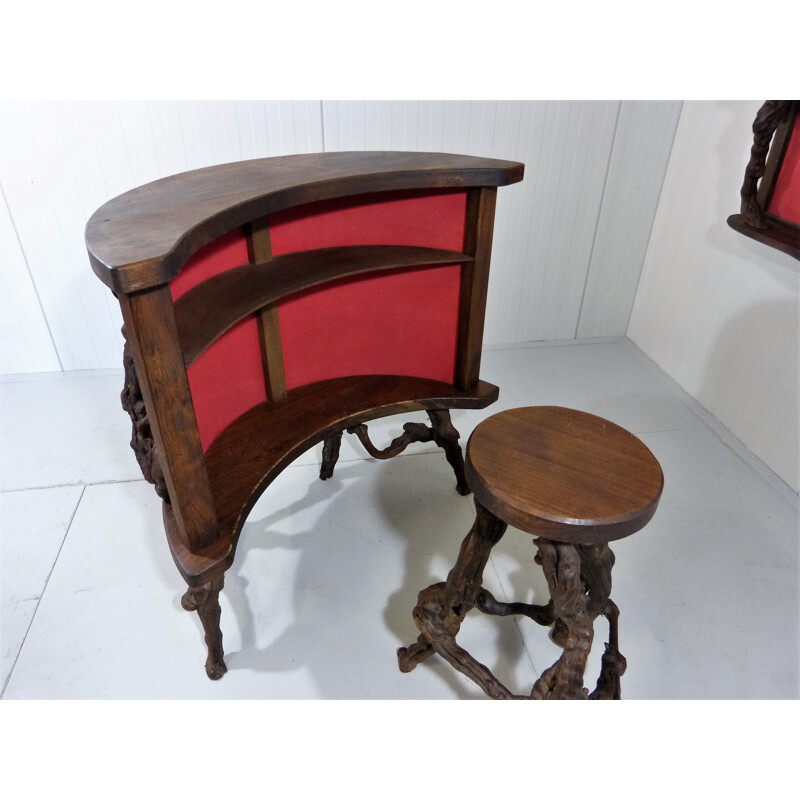 Vintage Curved grapevine wine bar & stools, 1950s