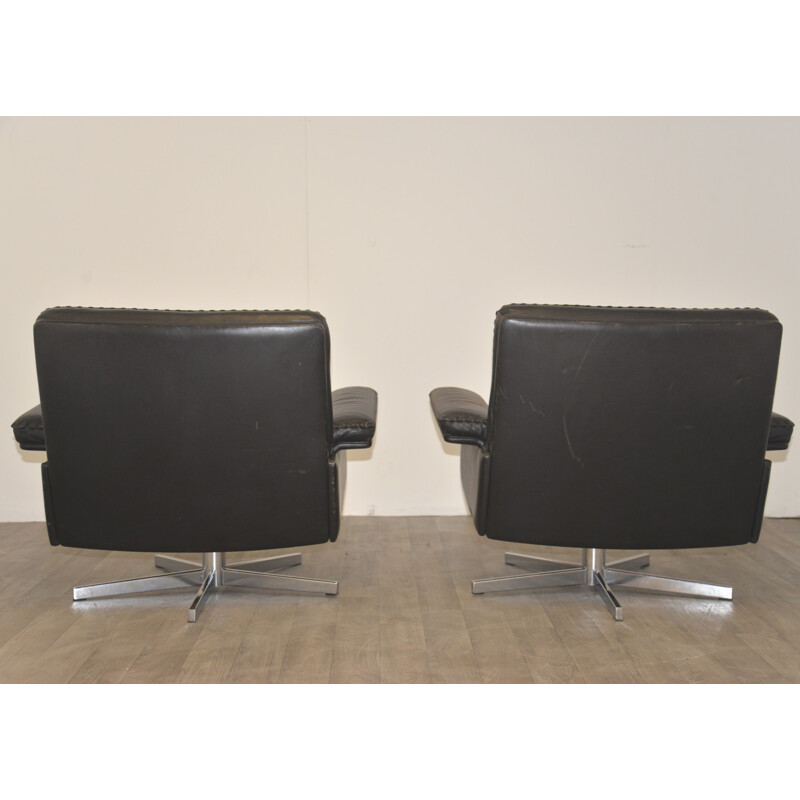 Pair of De Sede "DS 35" armchairs in black leather - 1970s