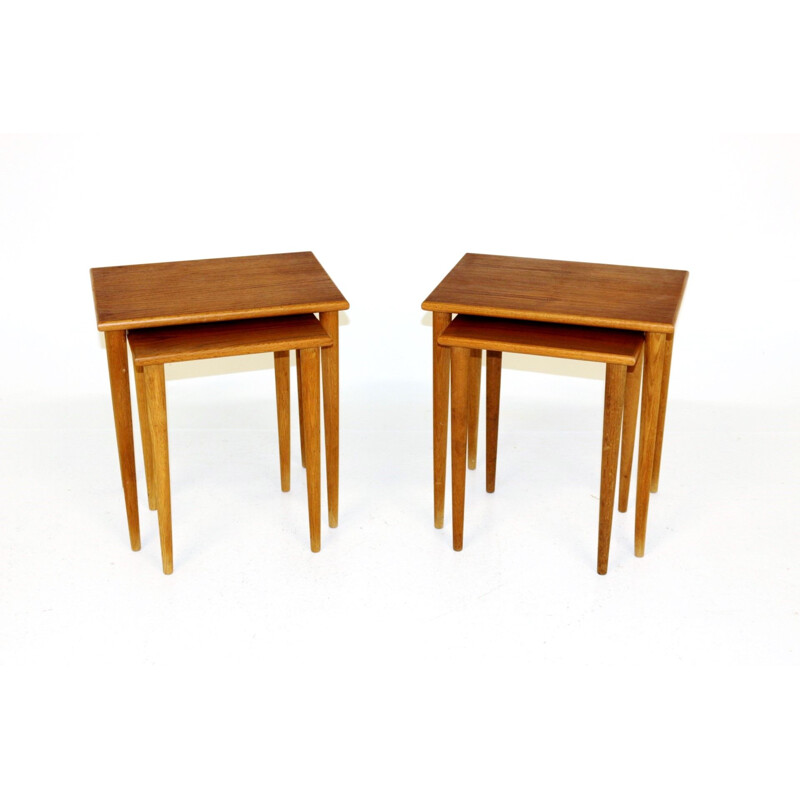 4 Vintage teak and oak nesting tables, Sweden 1960