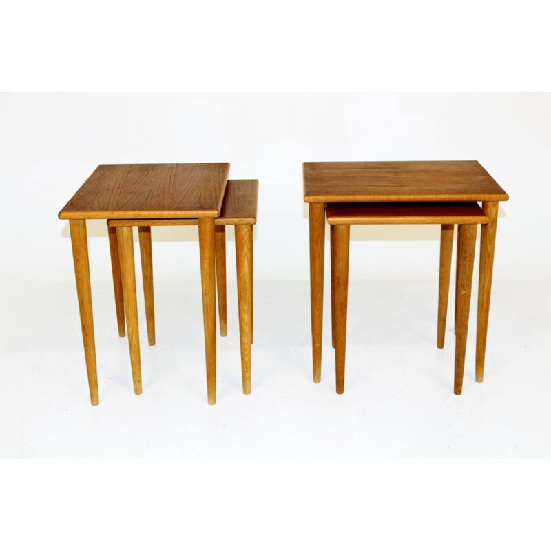 4 Vintage teak and oak nesting tables, Sweden 1960