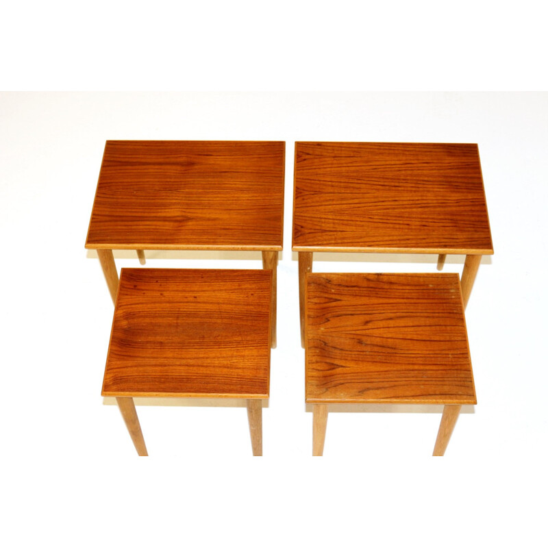 4 Vintage teak and oak nesting tables, Sweden 1960