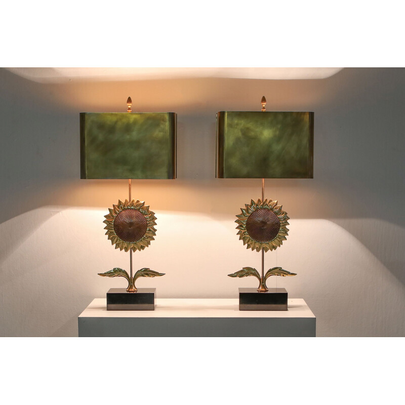 Pair of vintage Lamps Maison Jansen Sunflower 1970s