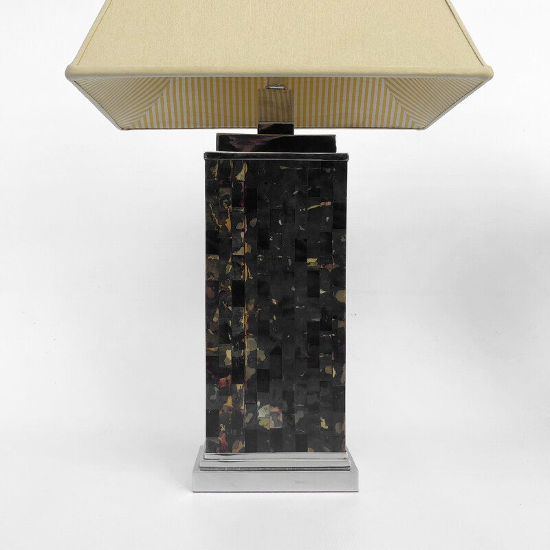 Pareja de lámparas de mesa vintage de teselas sobre base cromada, Francia 1970
