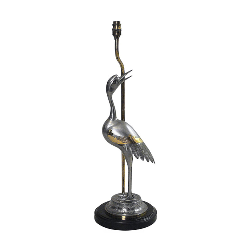 Vintage heron table lamp in chrome plated brass, UK 1970