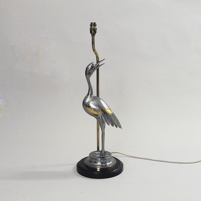 Lampe de table vintage heron en laiton chromé, ROYAUME-UNI 1970