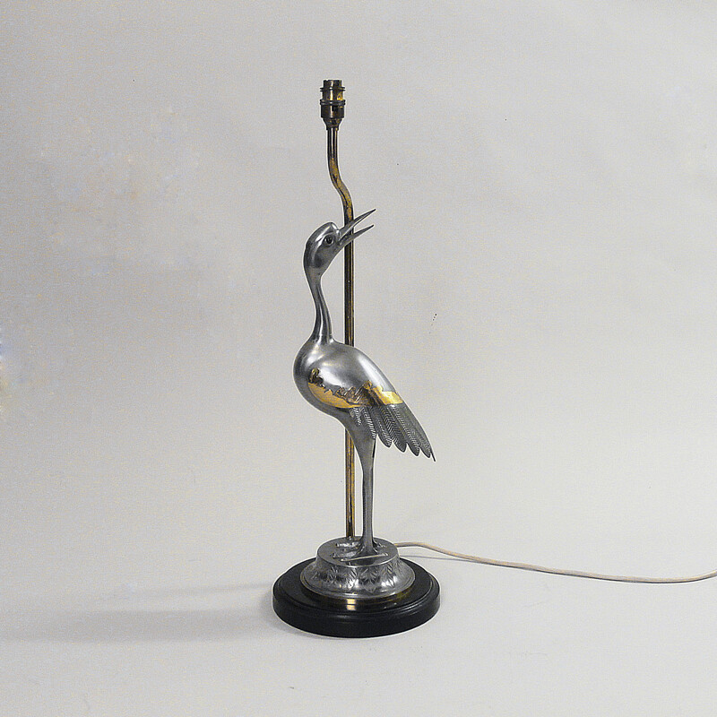 Vintage heron table lamp in chrome plated brass, UK 1970