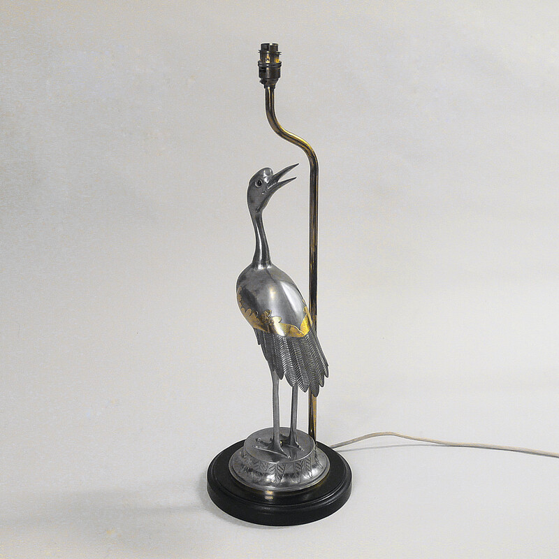 Lampe de table vintage heron en laiton chromé, ROYAUME-UNI 1970