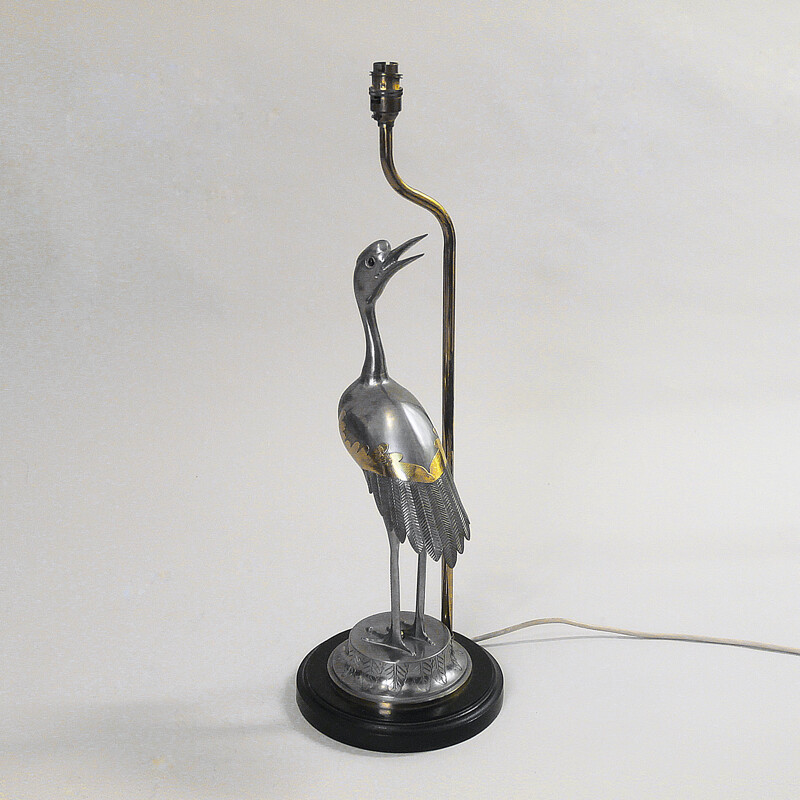 Vintage heron table lamp in chrome plated brass, UK 1970