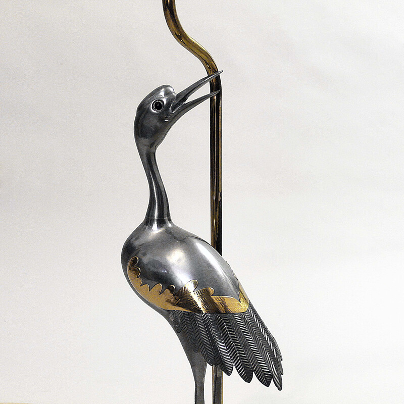 Candeeiro de mesa de latão cromado Vintage heron, UK 1970