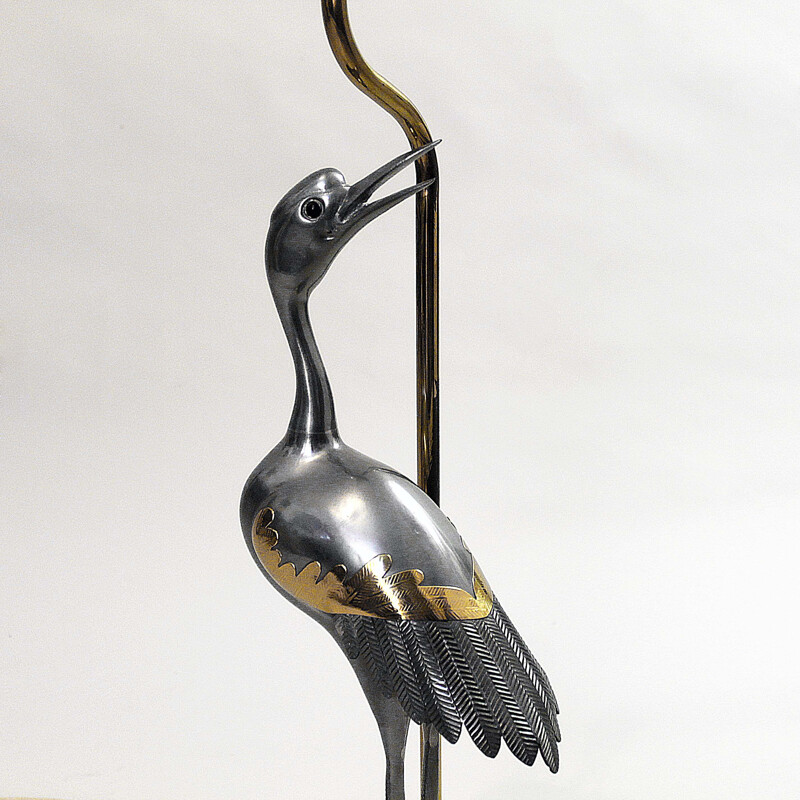 Vintage heron table lamp in chrome plated brass, UK 1970