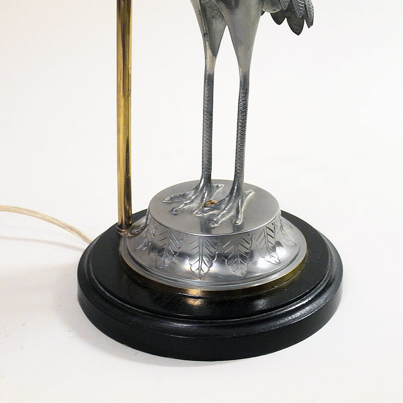 Vintage heron table lamp in chrome plated brass, UK 1970