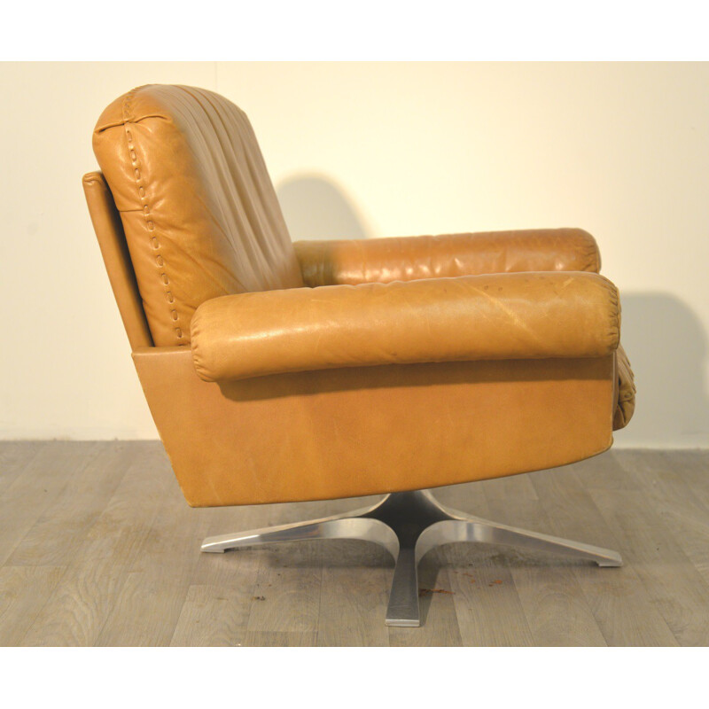 Pair of De Sede "DS 35" armchairs in cognac leather - 1970s