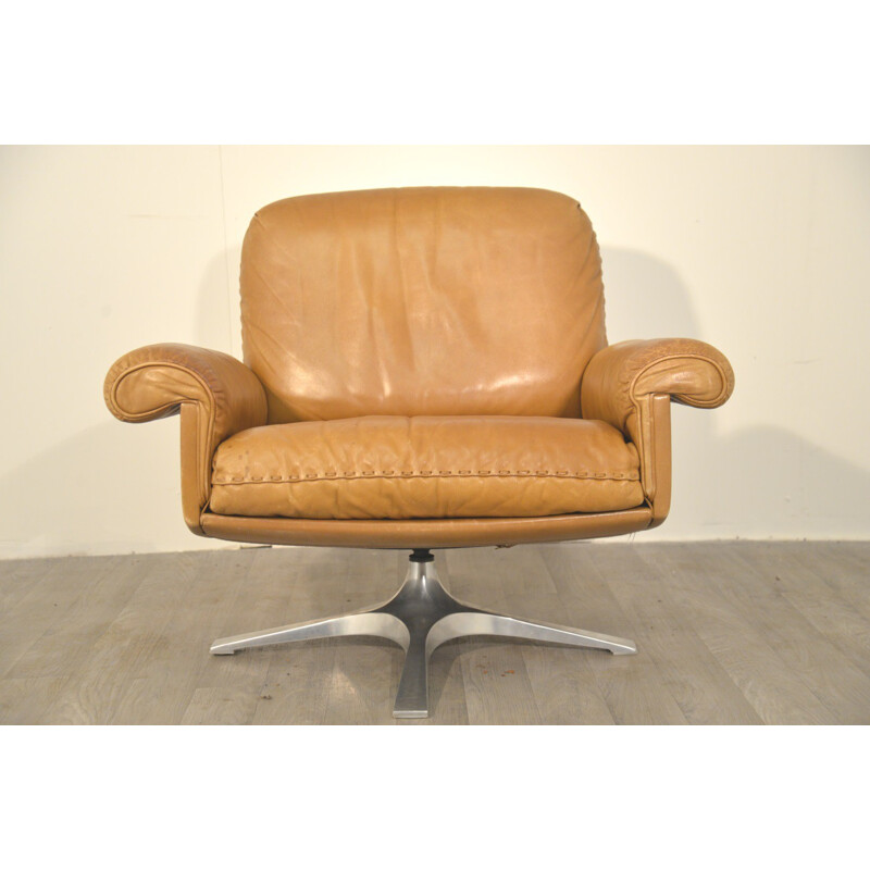 Pair of De Sede "DS 35" armchairs in cognac leather - 1970s
