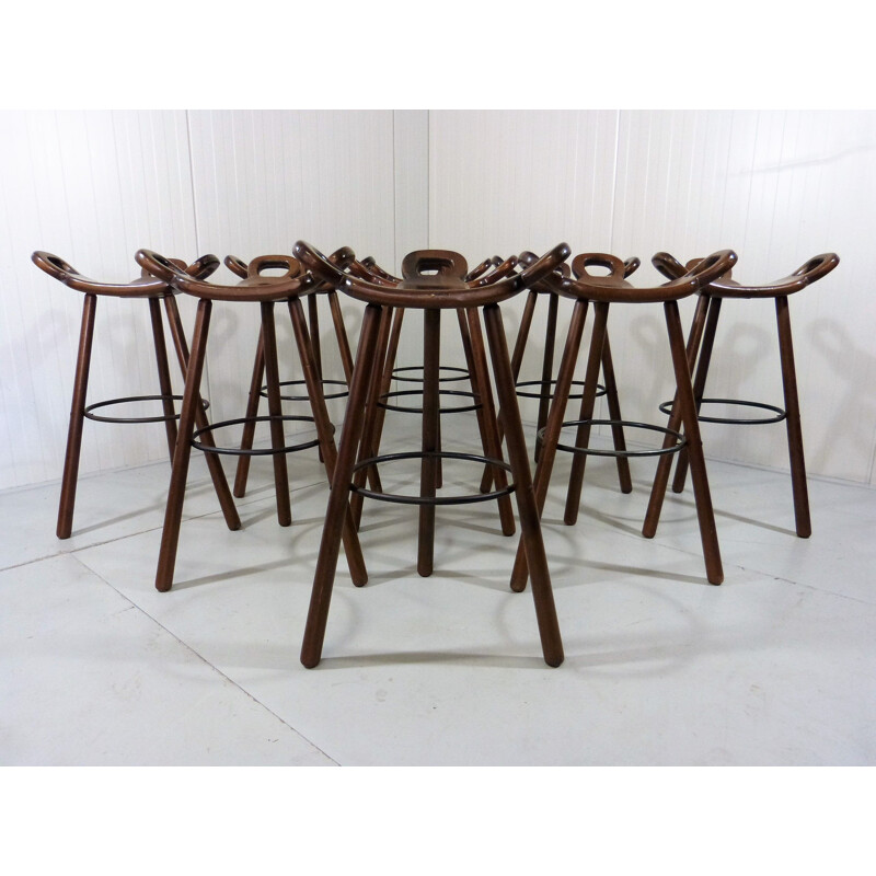 Set of 9 vintage Marbella barstools by Sergio Rodrigues, 1970s