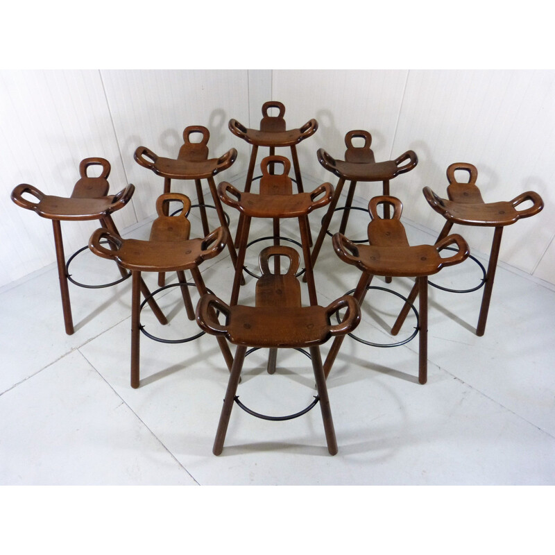 Set of 9 vintage Marbella barstools by Sergio Rodrigues, 1970s