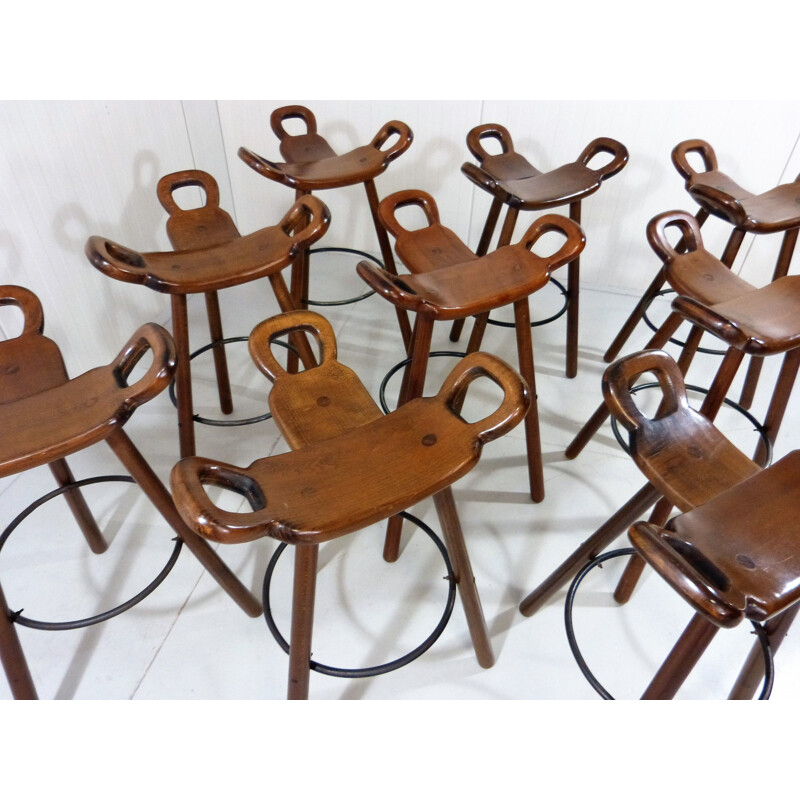 Set of 9 vintage Marbella barstools by Sergio Rodrigues, 1970s