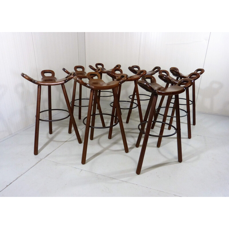 Set of 9 vintage Marbella barstools by Sergio Rodrigues, 1970s