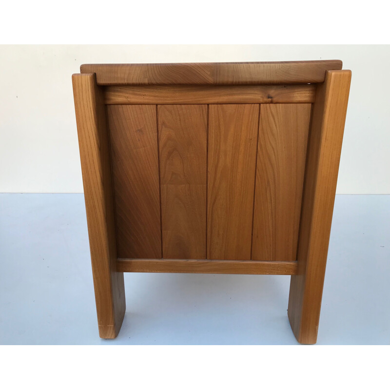 Vintage solid elm chest of drawers, Maison Regain, 1970