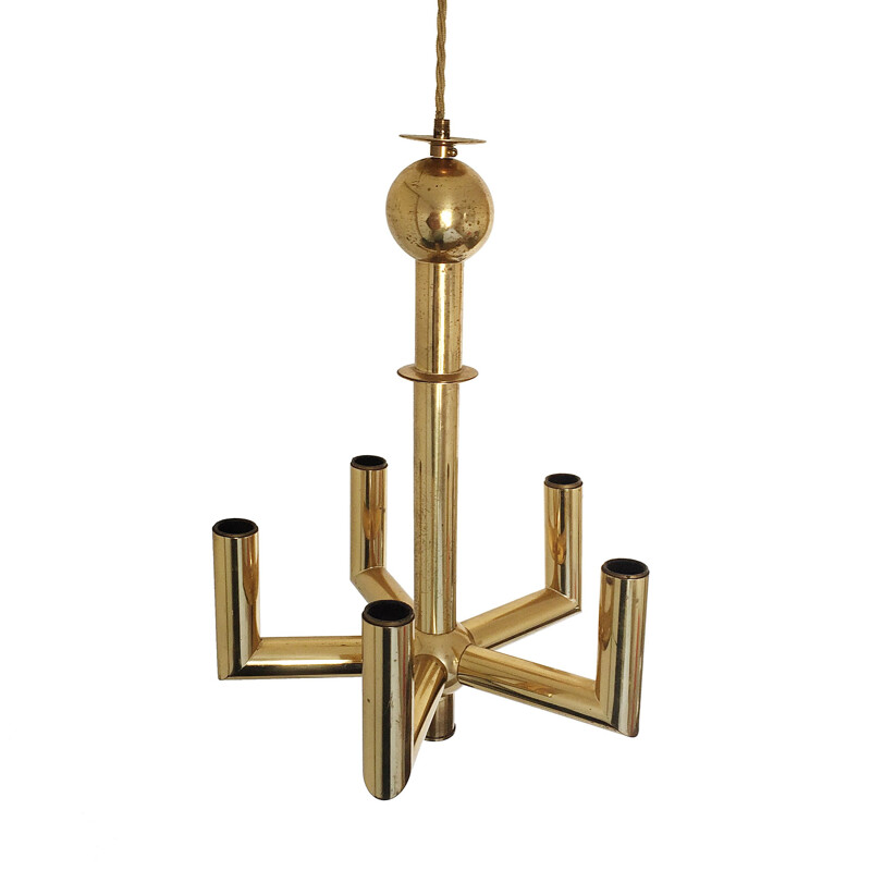 Vintage  Pendant Lamp 5 Branch Brass Sciolari