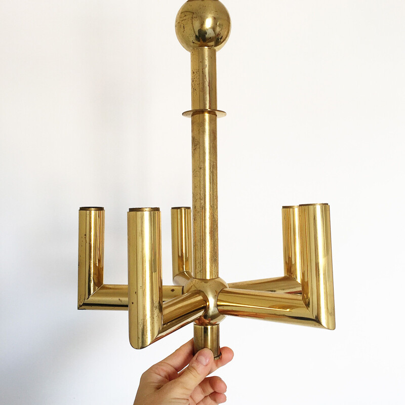 Vintage  Pendant Lamp 5 Branch Brass Sciolari