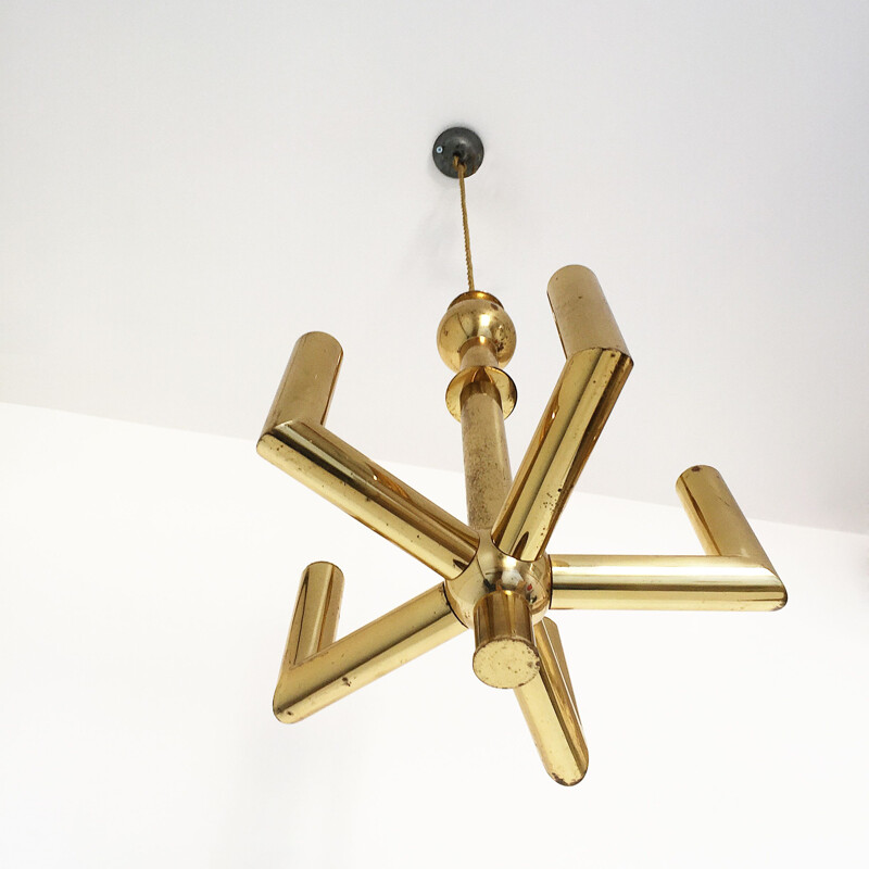 Vintage  Pendant Lamp 5 Branch Brass Sciolari