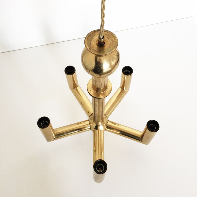 Vintage  Pendant Lamp 5 Branch Brass Sciolari