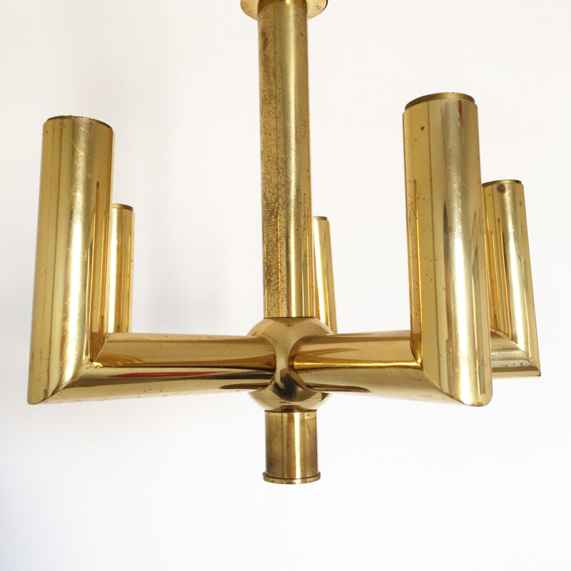 Vintage  Pendant Lamp 5 Branch Brass Sciolari