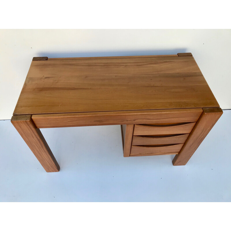Vintage solid elm desk, Maison Regain, France, 1970