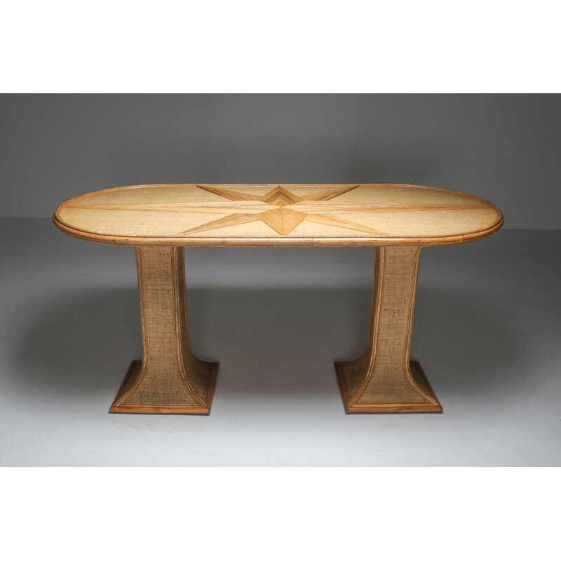 Table Vintage de Vivai del Sud en rotin et bambou 1970