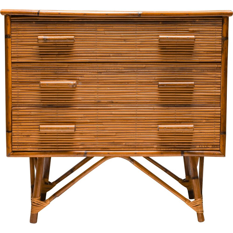 Vintage Rattan Drawer Chest by Vivai del Sud 1970s