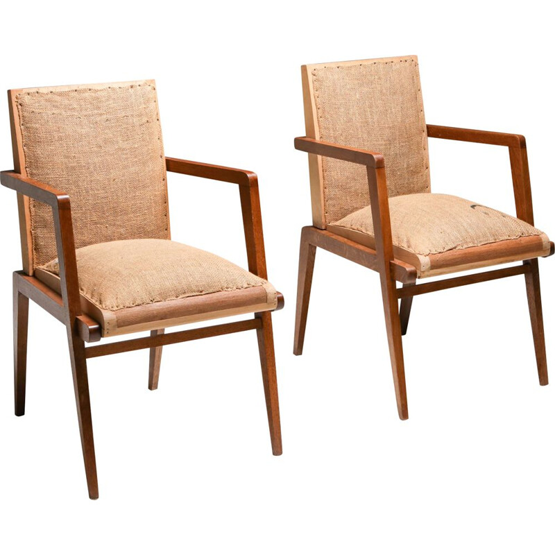 Pair of Vintage Armchairs in Oak René Gabriel 1950s