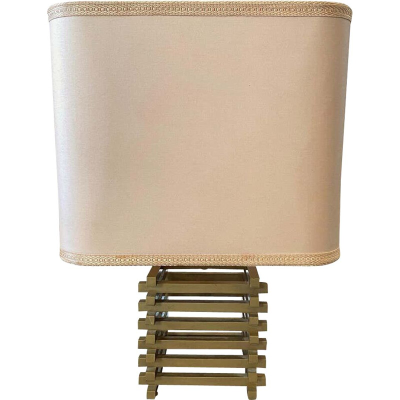 Square vintage table lamp in brass painted in gold Romeo Rega, Italy 1970