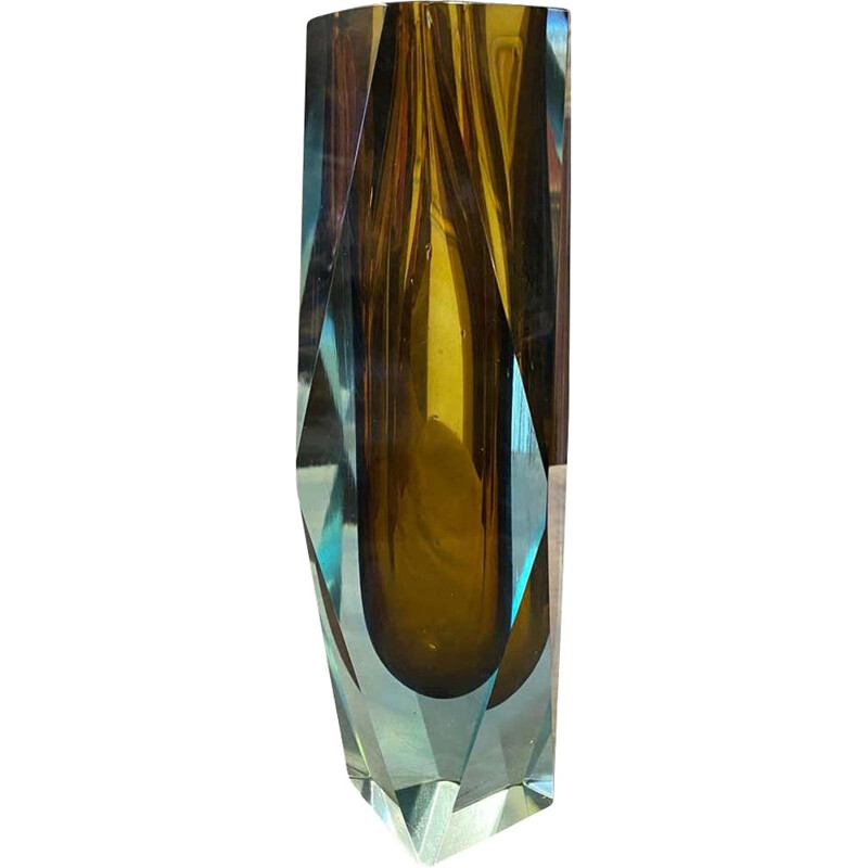Vintage Blue and Brown Faceted Sommerso Murano Glass by Seguso 1970
