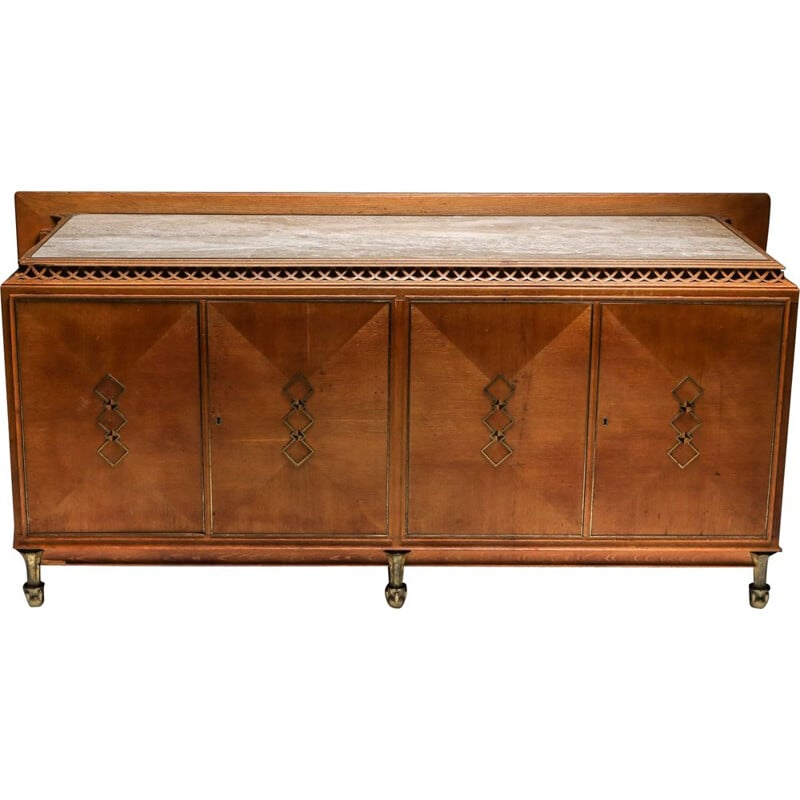 Vintage High-end Credenza in oak, bronze and marble 1930s