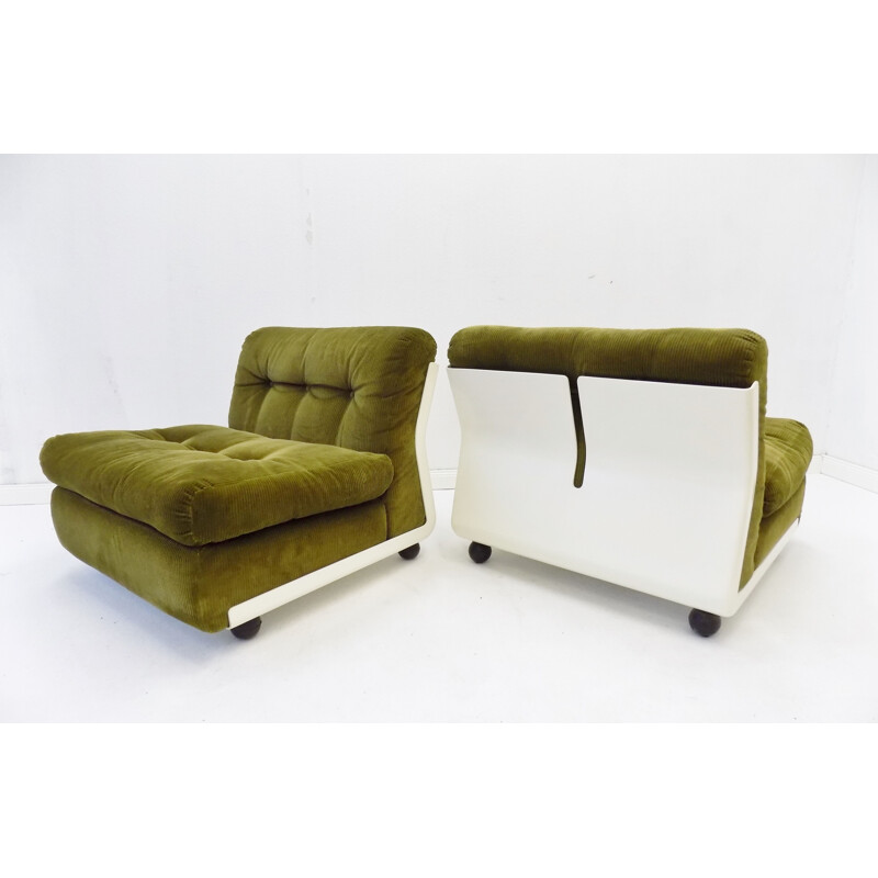 Pair of vintage reed green lounge chairs by Mario Bellini Italia BB Amanta 