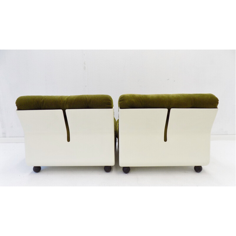 Pair of vintage reed green lounge chairs by Mario Bellini Italia BB Amanta 