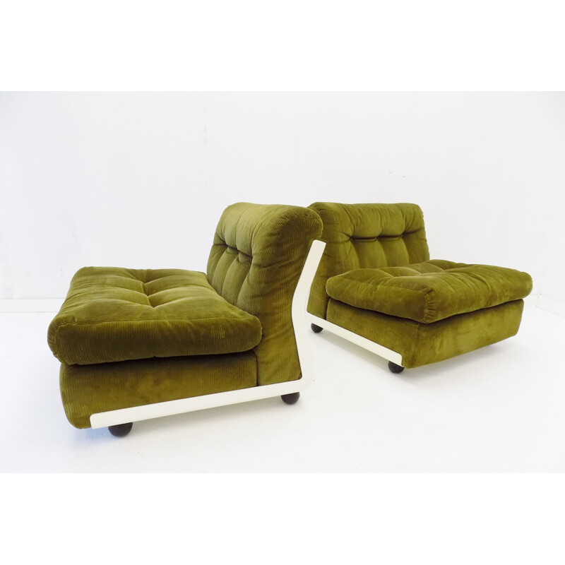 Pair of vintage reed green lounge chairs by Mario Bellini Italia BB Amanta 