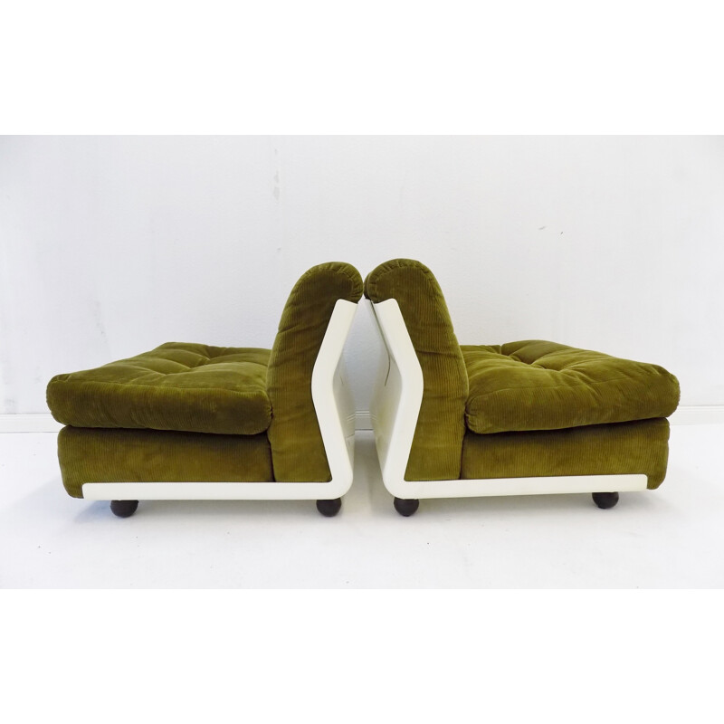 Pair of vintage reed green lounge chairs by Mario Bellini Italia BB Amanta 