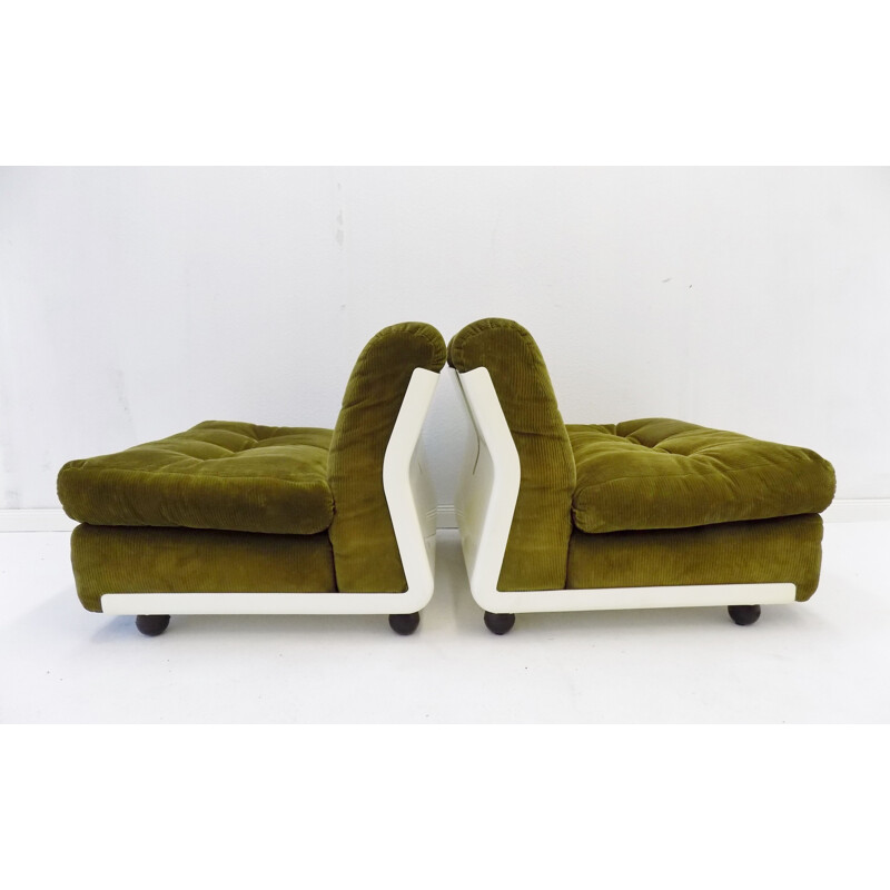 Paire de fauteuils lounge vintage en roseau vert par Mario Bellini Italia BB Amanta 