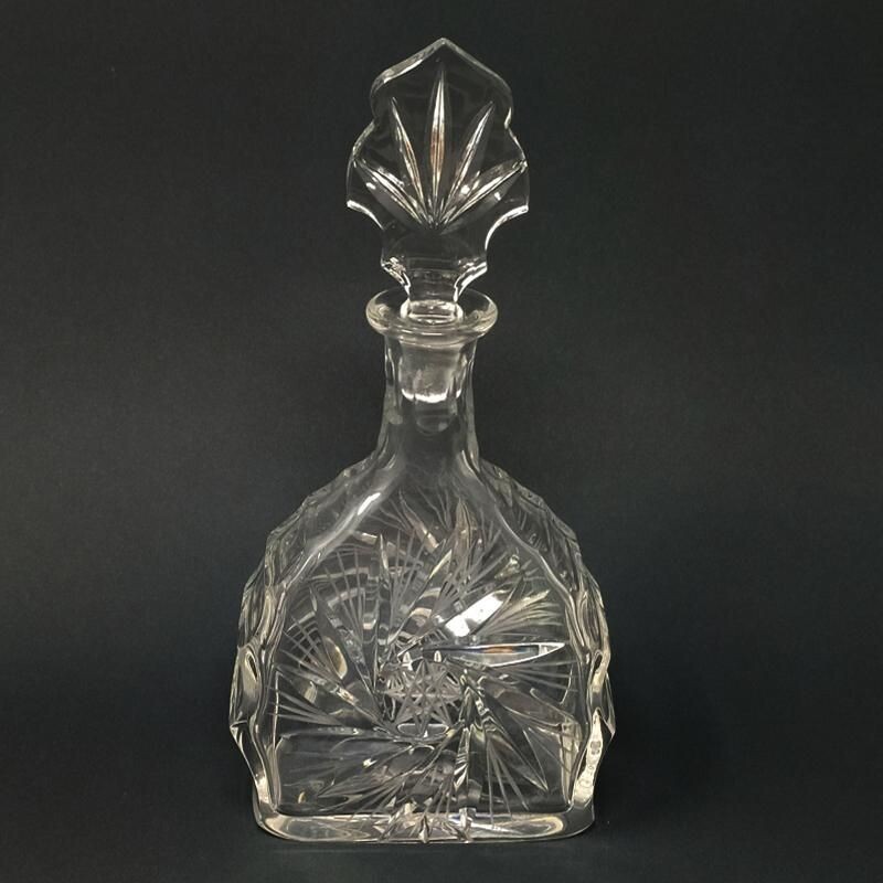 Carafe vintage à décanter en cristal avec 6 verres en cristal Italien 1950