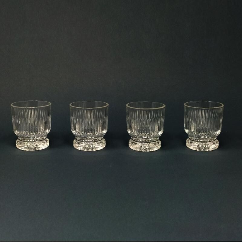 Carafe vintage en cristal avec 4 verres italien 1950