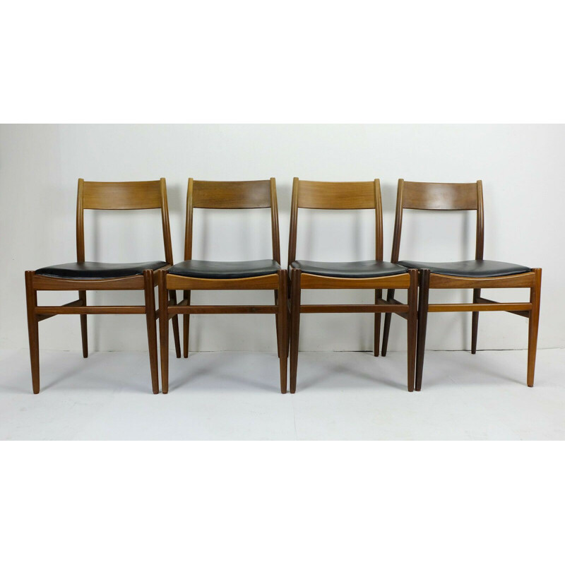 4 mid century  dining chairs mahogany black leatherette 1960s